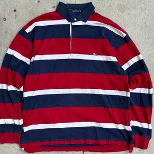 Tommy Hilfiger Vintage 90s Collared Men’s Rugby Long Sleeve Polo Shirt L 22x27.5